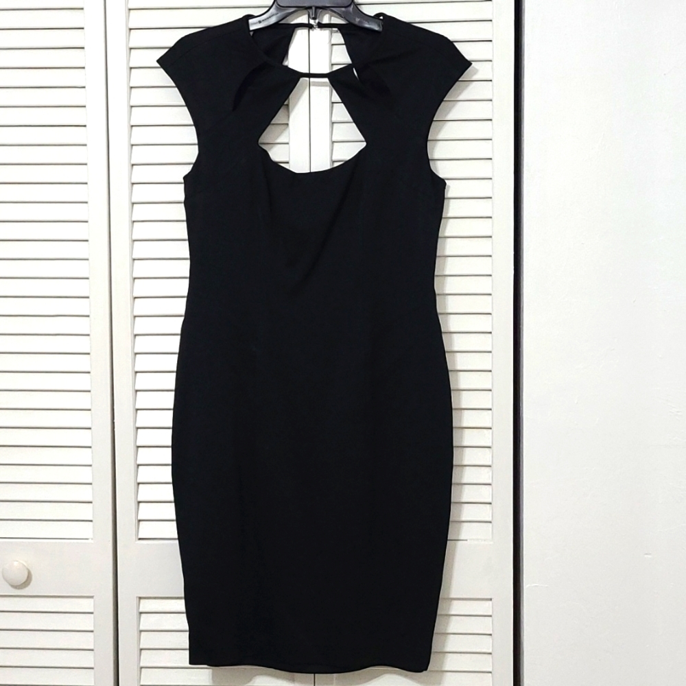 SZ 10 Cache Black Sleeveless Cut-Out Tailored Stretchy Dress